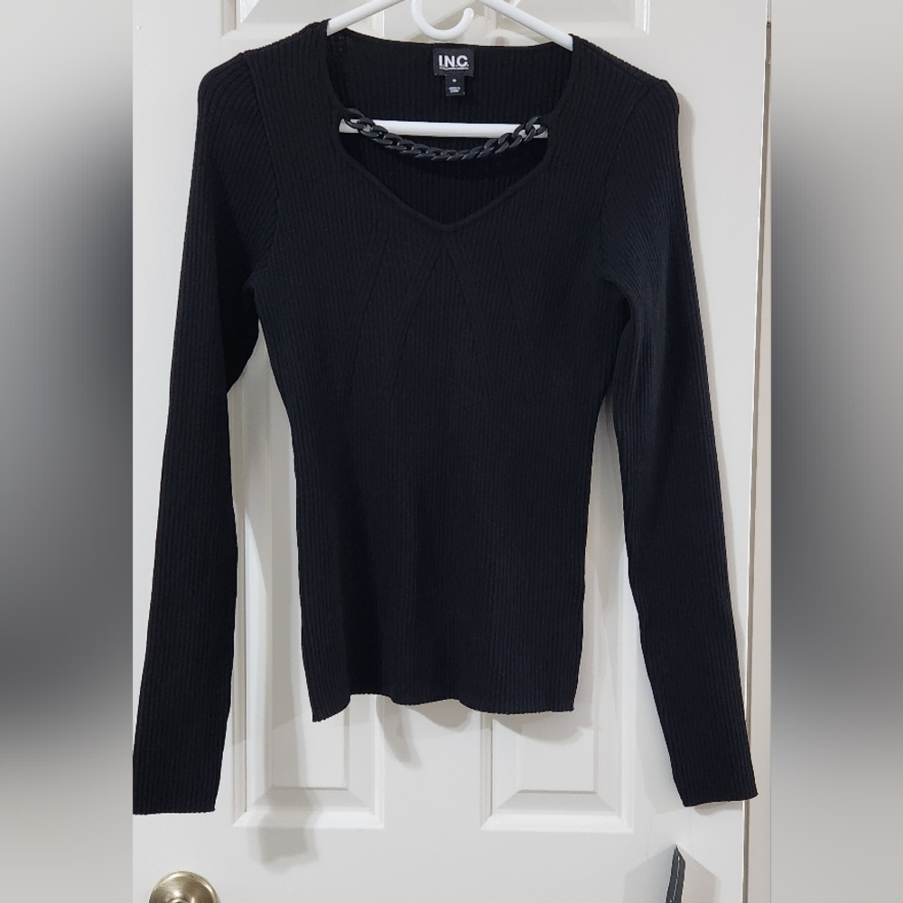 Sz M INC Black Knit Top
